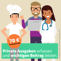 Hier befindet sich die Grafik "Private Ausgaben erfassen und wichtigen Beitrag leisten." 70€ als Dankeschön Hier befindet sich die Grafik "Private Ausgaben erfassen und wichtigen Beitrag leisten." 70€ als Dankeschön